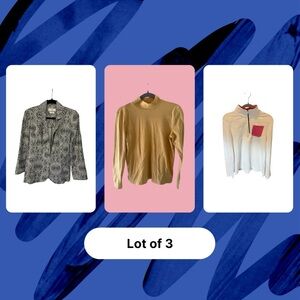 ✨3-Piece Women’s Medium Lot | Level 99 Linen Blazer + Mock Neck & Cotton Tops ✨